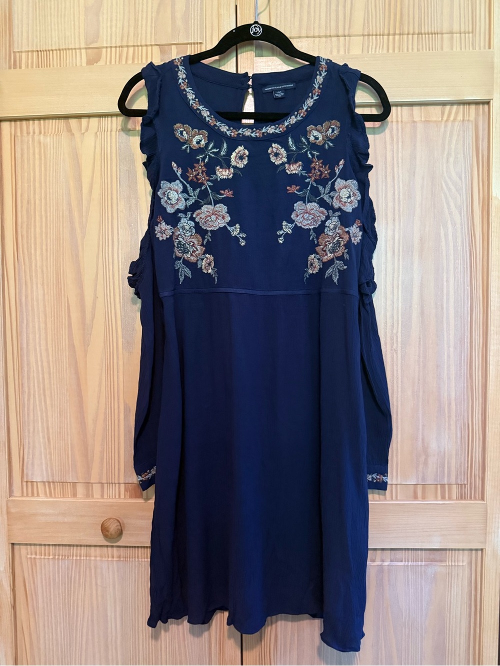 American Eagle Embroidered Navy Long-Sleeve Women’s Dress